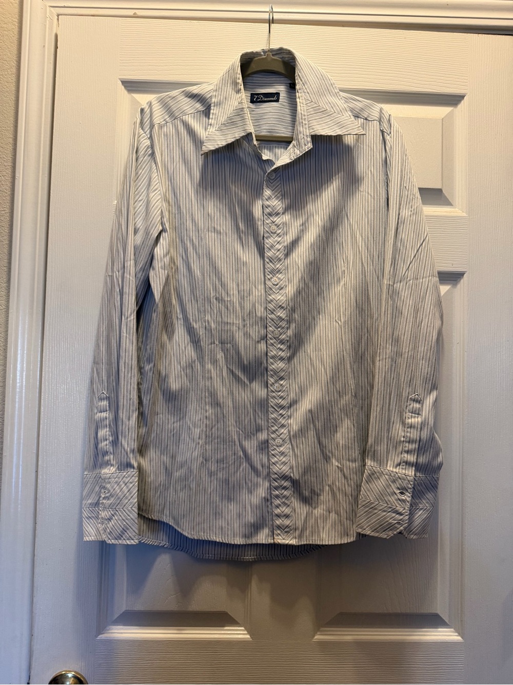 7 Diamonds Men's White Shirt with Light Blue Pinstripes